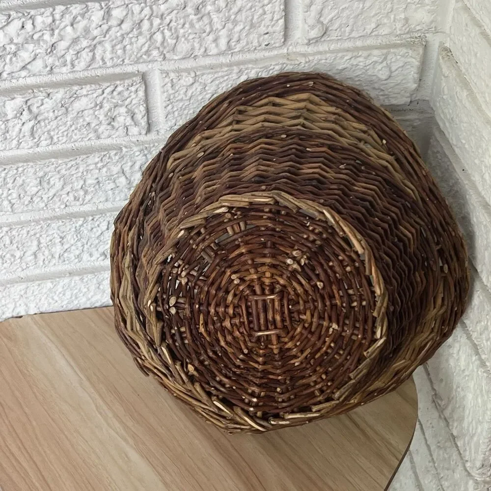 VTG Asymmetrical Decorative Wicker Basket Catchall Brown Farmhouse Minimalist